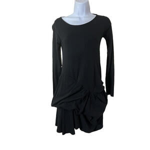 Tatschke Sophia Tatschke Black Cotton Asymmetrical Draped Bubble Hem LBD sz 2